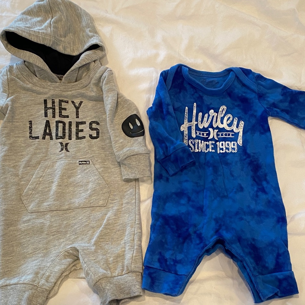 Hurley Kids Gray Hoodie and Blue Bodysuit Set
